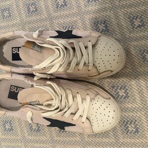 Like new Golden Goose Deluxe Brand blush and navy Superstar, size 38